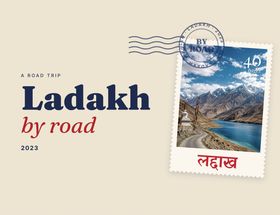Cover of Ladakh by road: a postage stamp of a mountain lake, with a postmark